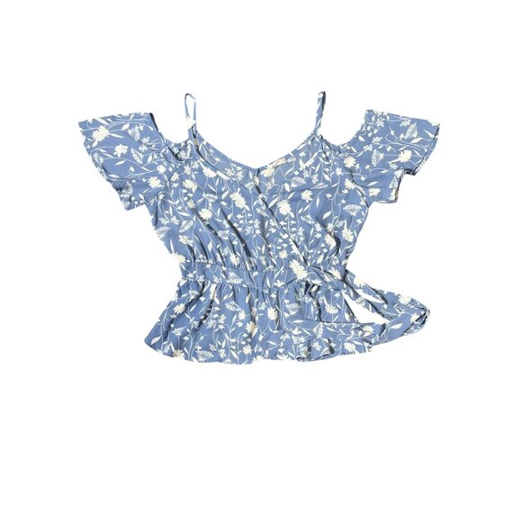NEW Sienna Sky Blouse Top Womens M Blue white Floral Cold Shoulder Short Sleeve - Picture 12 of 12